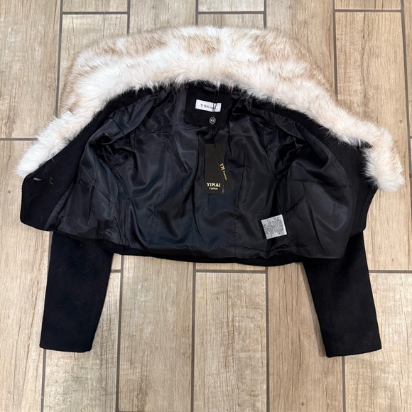 Crop jacket fur collar crop trench coat blazer cardigan rhinestones jacket cape - Picture 6 of 10